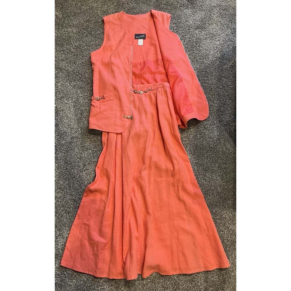 Vintage Bonnie Boynton Coral Vest And Skirt Suit Sz Small